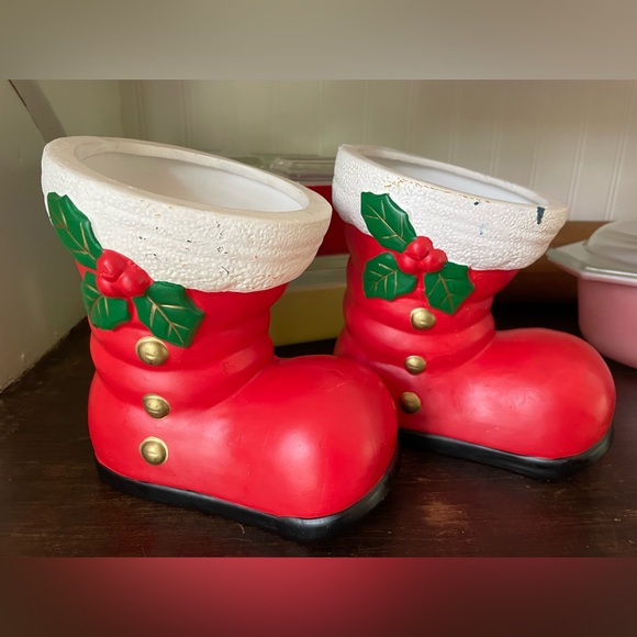 Vintage Other - Vintage Kitschy Christmas Santa Boot Planter Set❤️🎄🌿